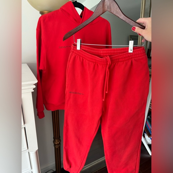 Pangaia Red Organic Cotton Hoodie and Pants Set Size S Oversized Unisex Goji Red - Picture 5 of 17